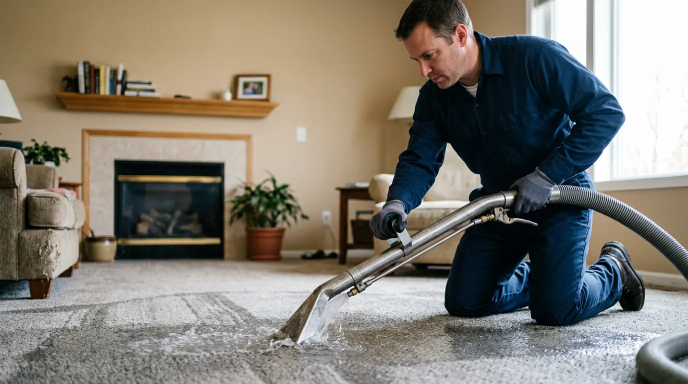 Water damage restoration technician working near Warren, OH